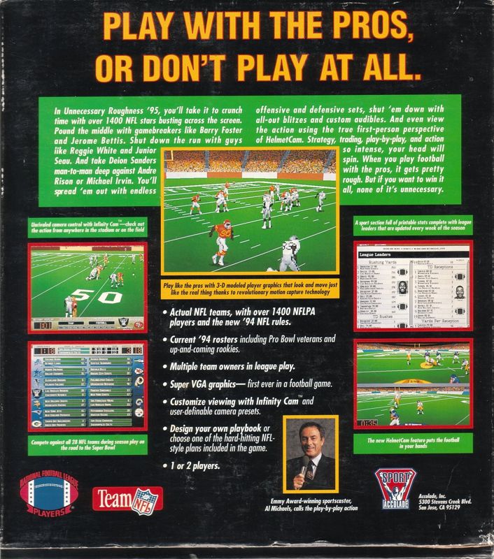 Back Cover for Unnecessary Roughness '95 (DOS)