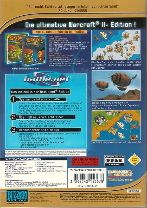 Back Cover for WarCraft II: Battle.net Edition (Macintosh and Windows) (BestSeller Series release (2001))