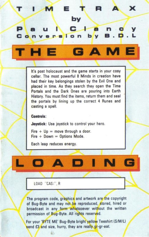 Inside Cover for Time Trax (MSX)