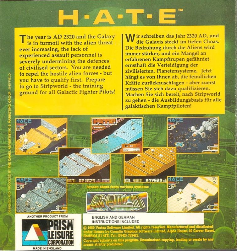 Back Cover for H.A.T.E: Hostile All Terrain Encounter (Commodore 64)