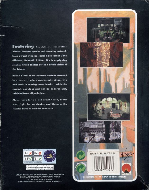 Back Cover for Beneath a Steel Sky (Amiga CD32)