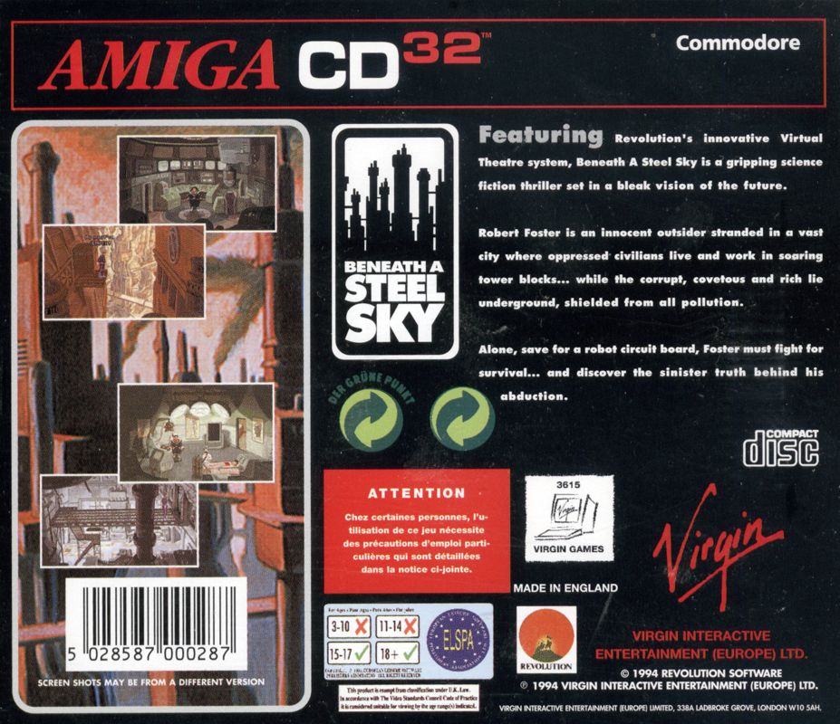 Other for Beneath a Steel Sky (Amiga CD32): Jewel Case - Back