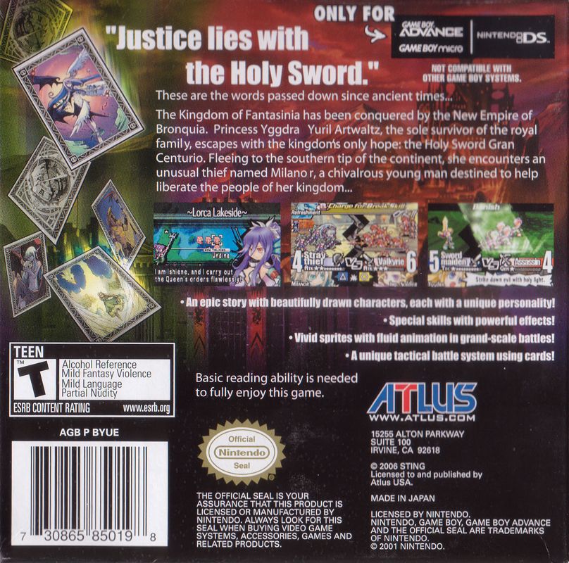 Back Cover for Yggdra Union: We'll Never Fight Alone (Game Boy Advance)