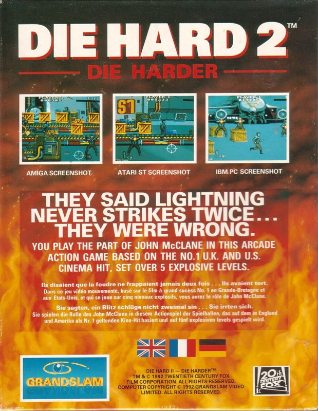 Back Cover for Die Hard 2: Die Harder (DOS) (3.5" Disk Release)