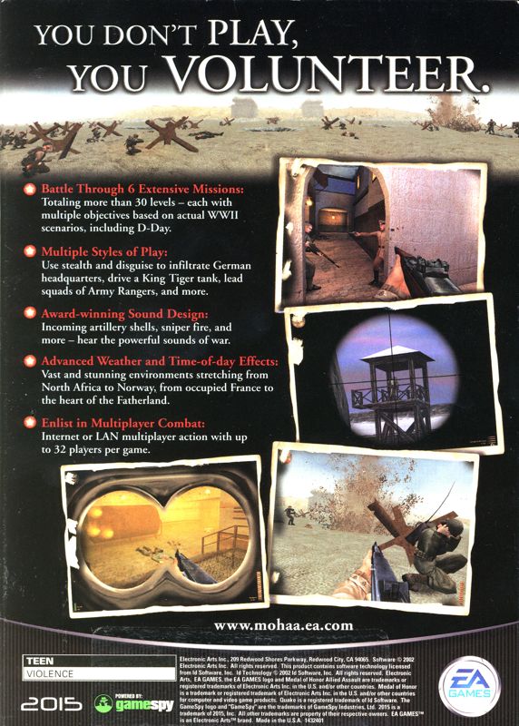 Back Cover for Medal of Honor: Allied Assault (Windows)