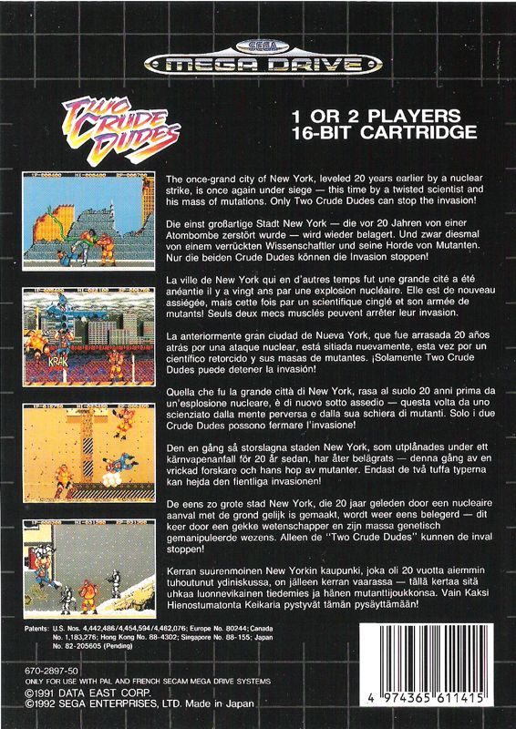 Back Cover for Two Crude Dudes (Genesis)