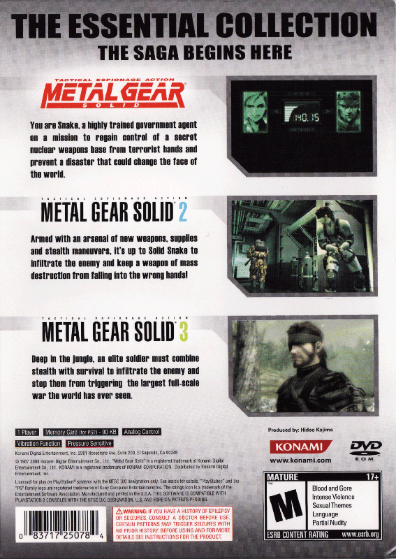 Back Cover for Metal Gear Solid: The Essential Collection (PlayStation and PlayStation 2)