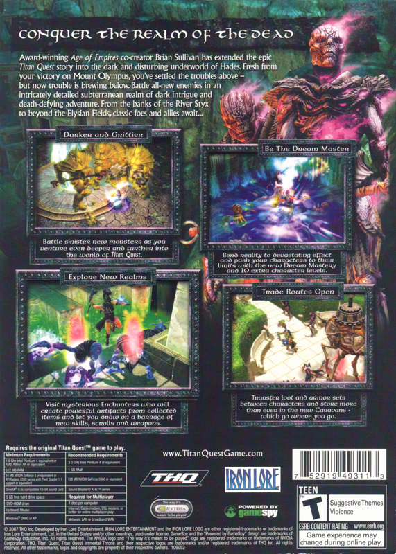 Back Cover for Titan Quest: Immortal Throne (Windows)