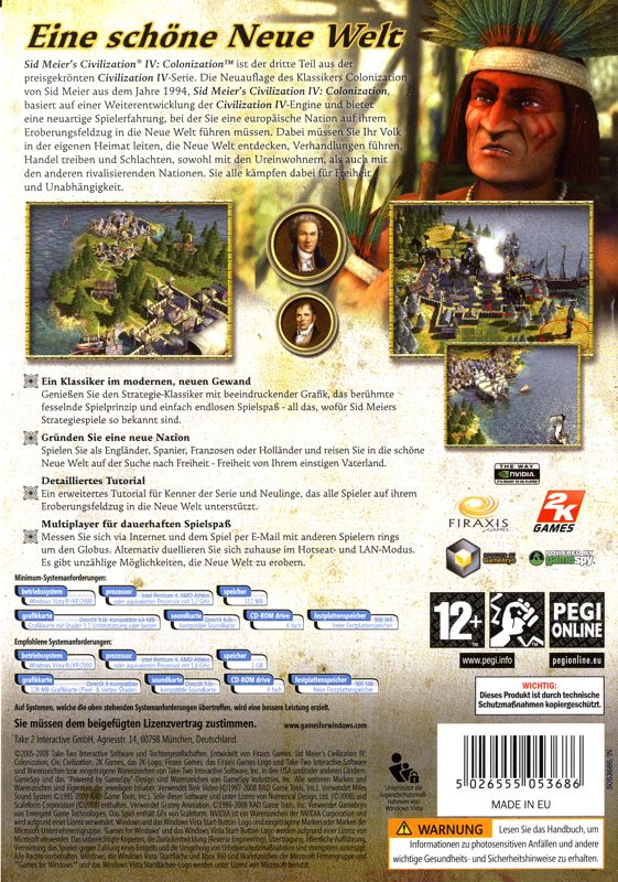 Back Cover for Sid Meier's Civilization IV: Colonization (Windows)