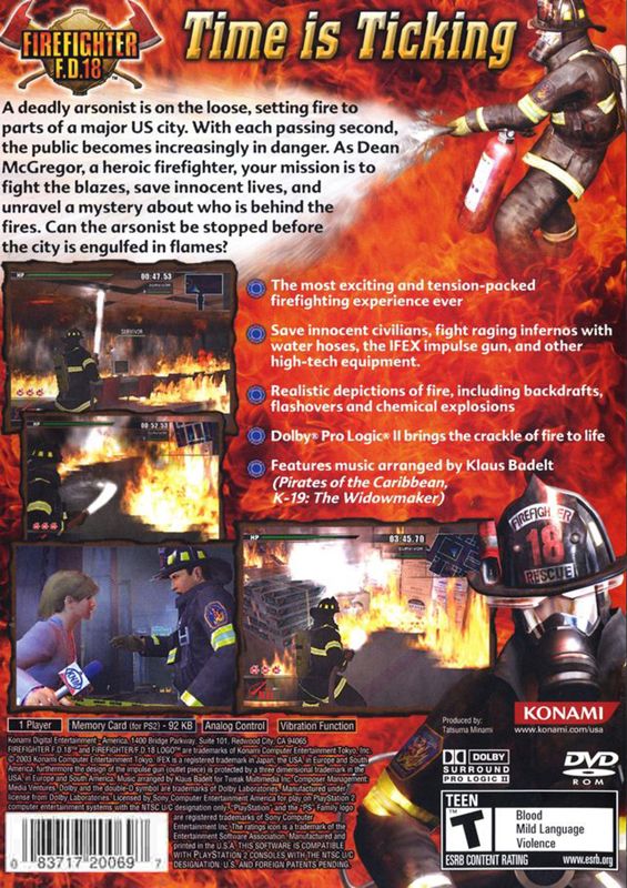 Back Cover for Firefighter F.D. 18 (PlayStation 2)
