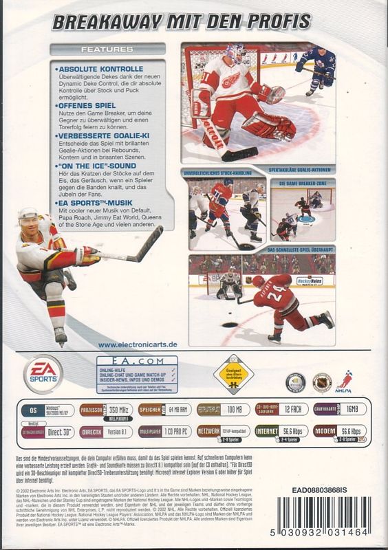 Back Cover for NHL 2003 (Windows)