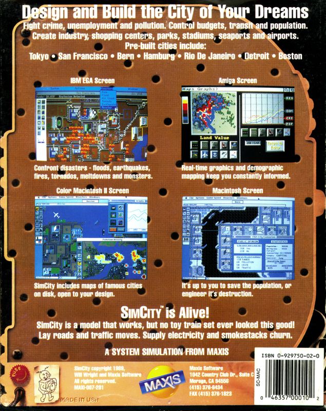 Back Cover for SimCity (Macintosh)
