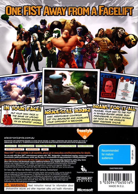 Back Cover for Facebreaker (Xbox 360)