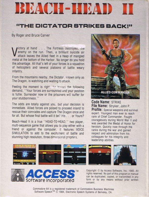Back Cover for Beach-Head II: The Dictator Strikes Back (Commodore 64)