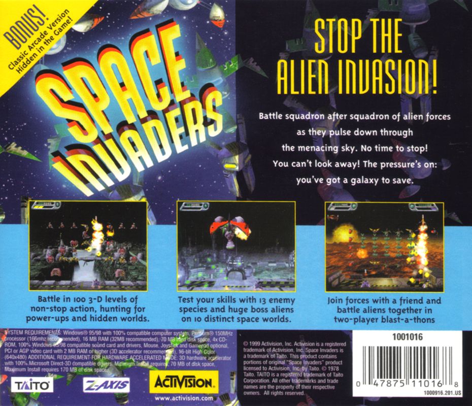 Other for Space Invaders (Windows): Jewel Case - Back