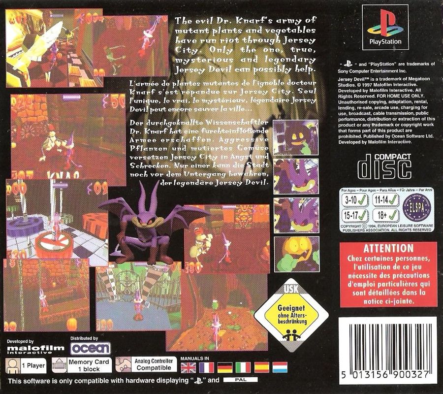 Back Cover for Jersey Devil (PlayStation)