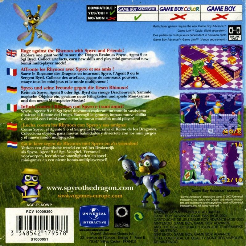 Back Cover for Spyro: Attack of the Rhynocs (Game Boy Advance)