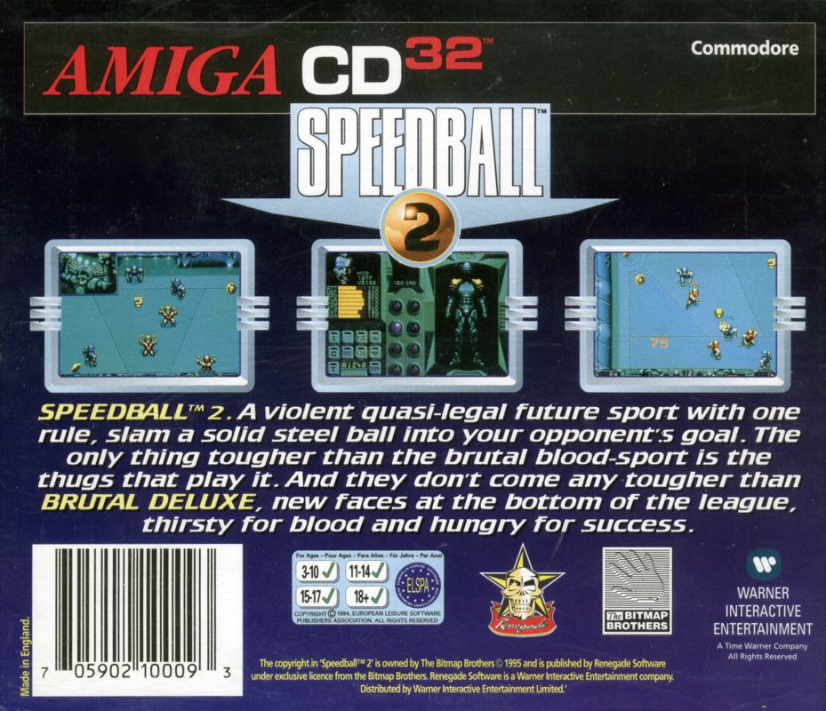 Back Cover for Speedball 2: Brutal Deluxe (Amiga CD32)