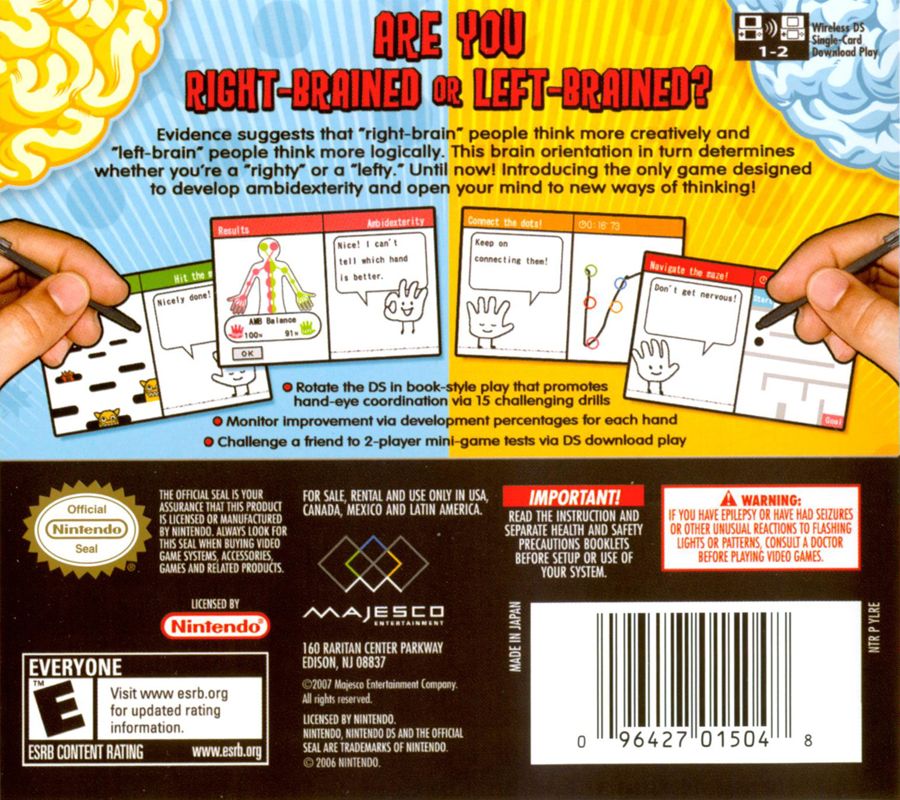 Back Cover for Left Brain, Right Brain (Nintendo DS)