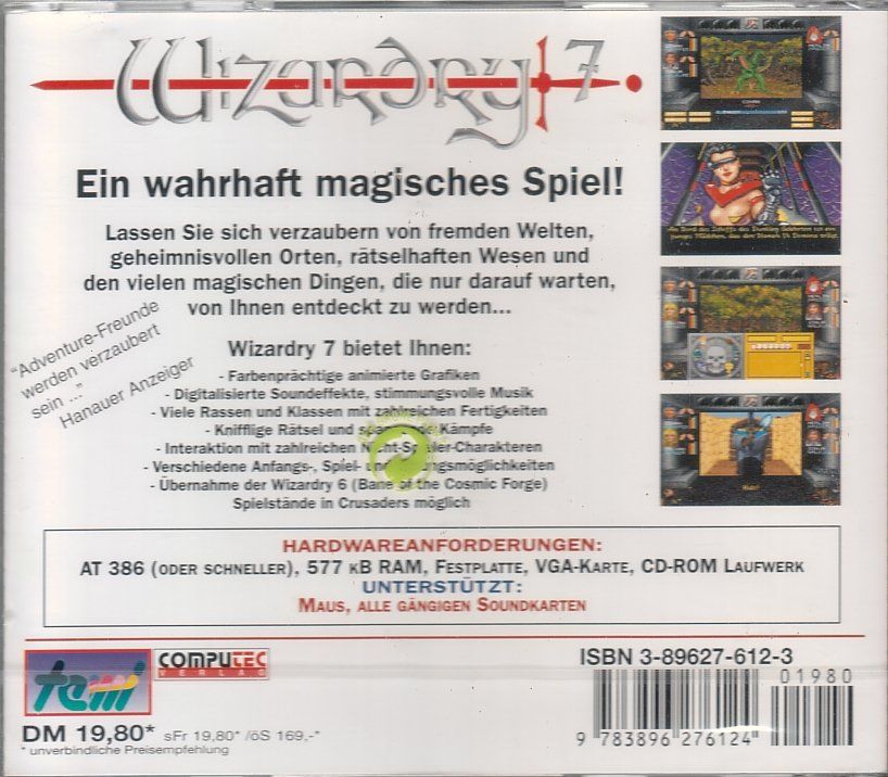 Back Cover for Wizardry: Crusaders of the Dark Savant (DOS) (tewi-Verlag budget release)