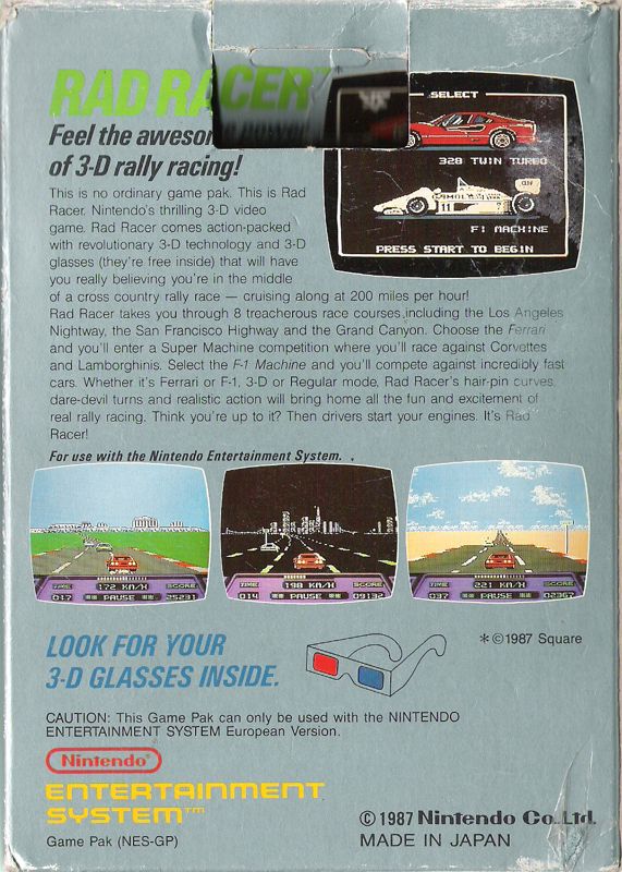 Back Cover for Rad Racer (NES) (eec release)