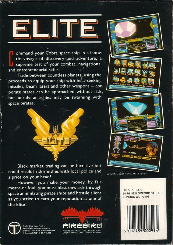 Back Cover for Elite (DOS)