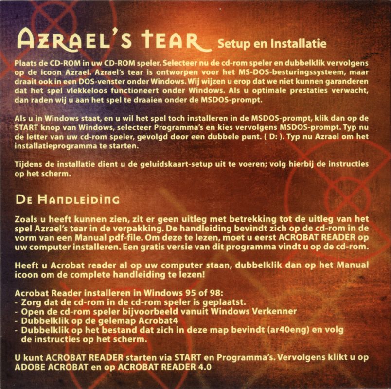 Inside Cover for Azrael's Tear (DOS): Left