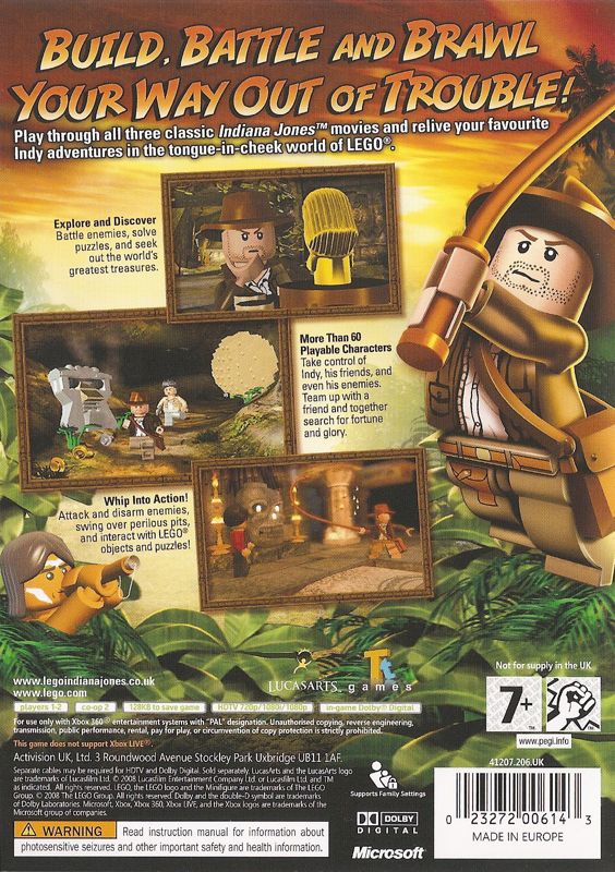 Back Cover for LEGO Indiana Jones: The Original Adventures (Xbox 360)