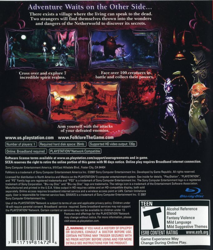 Back Cover for Folklore (PlayStation 3)