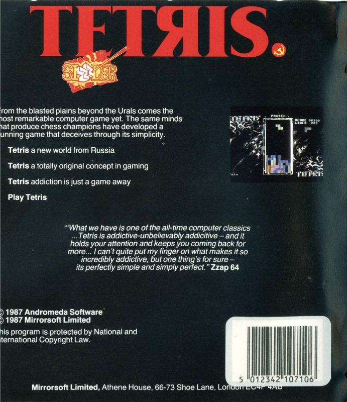 Back Cover for Tetris (MSX)