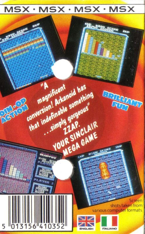 Back Cover for Arkanoid (MSX)