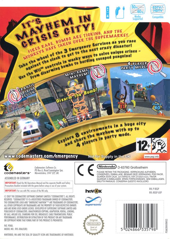 Back Cover for Emergency Mayhem (Wii) (General European release not for supply in the UK)