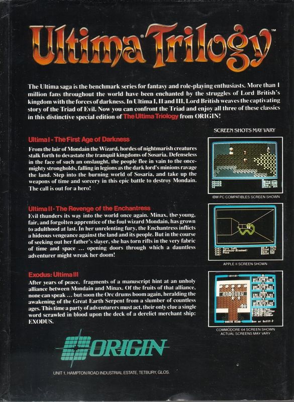 Back Cover for Ultima Trilogy: I ♦ II ♦ III (Commodore 64)