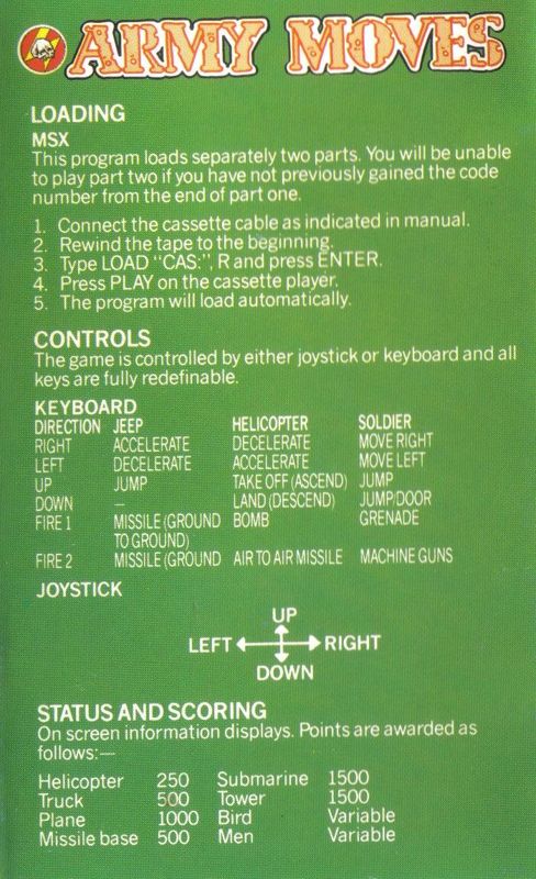 Inside Cover for Army Moves (MSX)