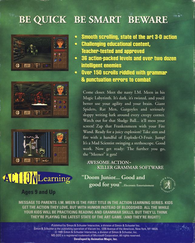 Back Cover for I.M. Meen (DOS) (Action Learning Series release)