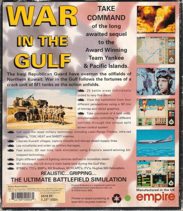 Back Cover for War in the Gulf (DOS) (5.25" Disk Release)