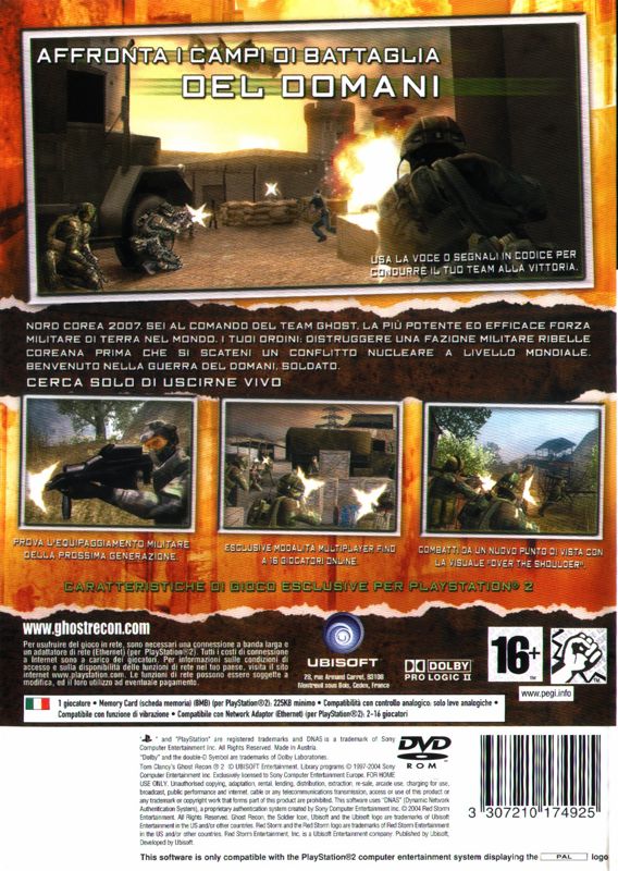 Back Cover for Tom Clancy's Ghost Recon 2: 2007 - First Contact (PlayStation 2)