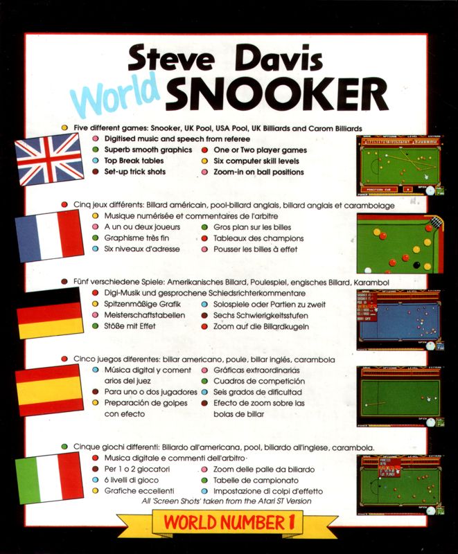 Back Cover for Steve Davis World Snooker (Atari ST)