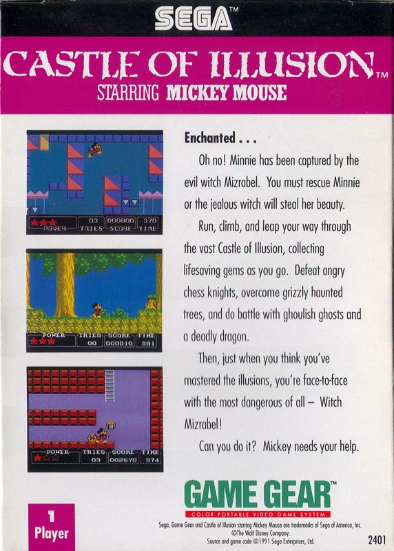 Back Cover for Castle of Illusion starring Mickey Mouse (Game Gear)