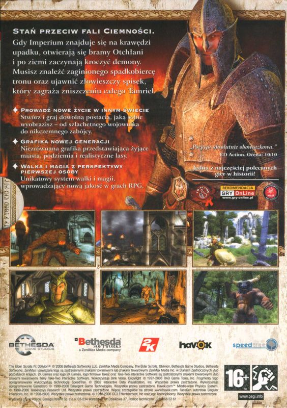 Back Cover for The Elder Scrolls IV: Oblivion (Windows) (International version (English and Polish))