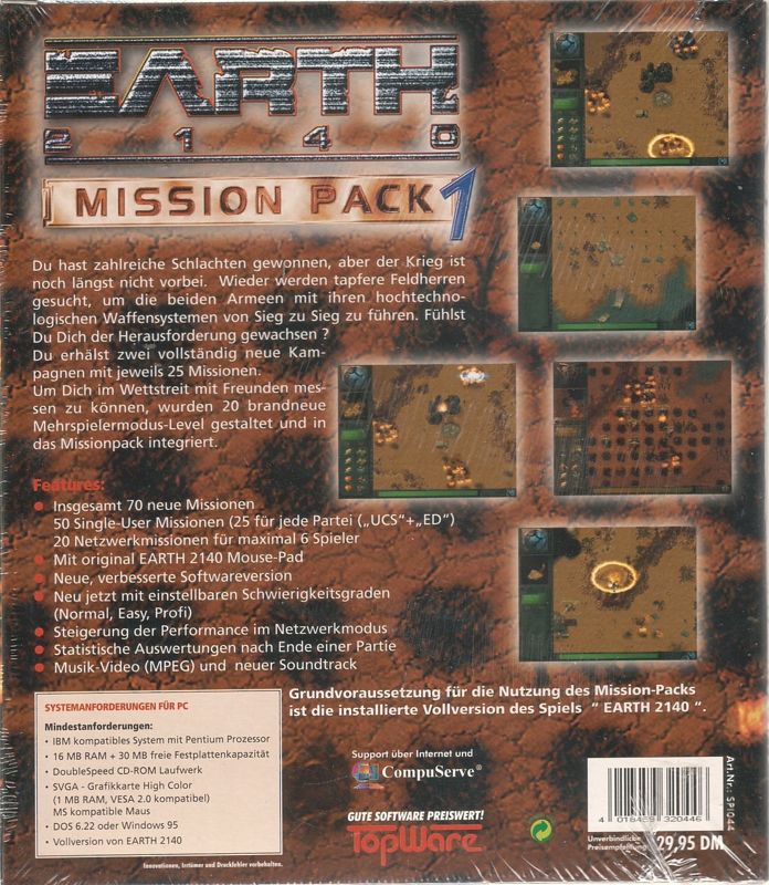 Back Cover for Earth 2140: Mission Pack 1 (DOS and Windows)