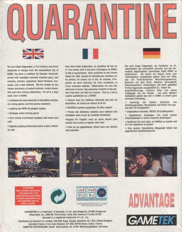 Back Cover for Quarantine (DOS) (Advantage Point release)