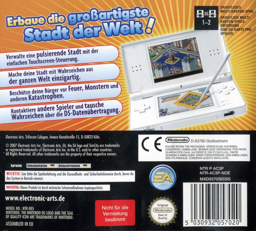 Back Cover for SimCity DS (Nintendo DS)