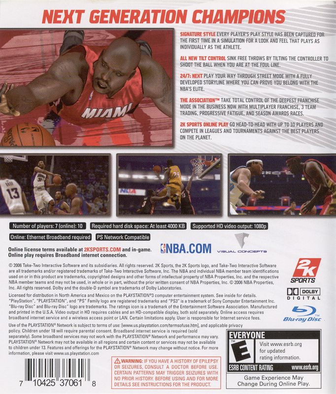 Back Cover for NBA 2K7 (PlayStation 3)