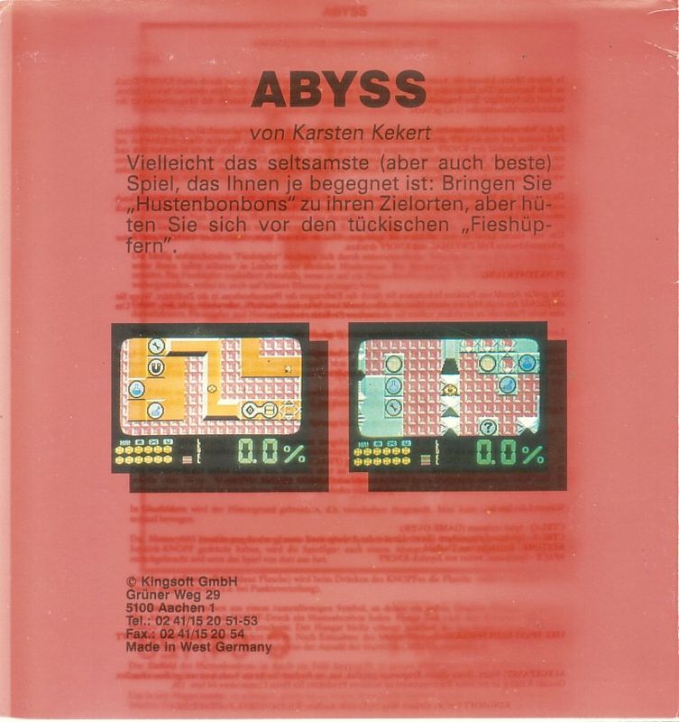 Back Cover for Abyss (Commodore 64)