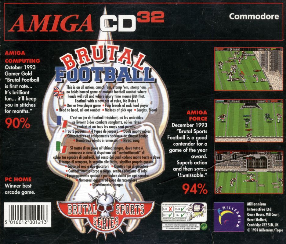 Other for Brutal Sports Football (Amiga CD32): Jewel Case - Back