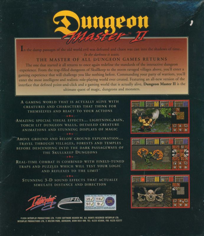 Back Cover for Dungeon Master II: Skullkeep (Amiga)