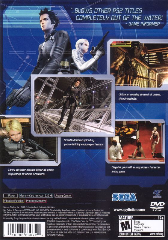 Back Cover for Spy Fiction (PlayStation 2)