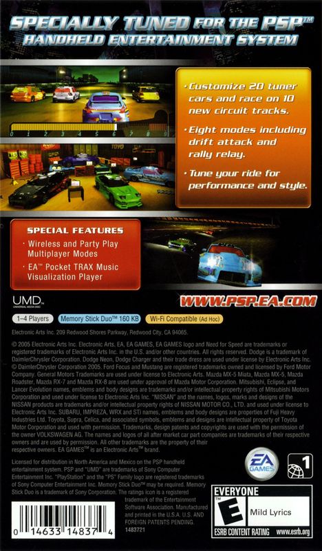 Back Cover for Need for Speed: Underground - Rivals (PSP)