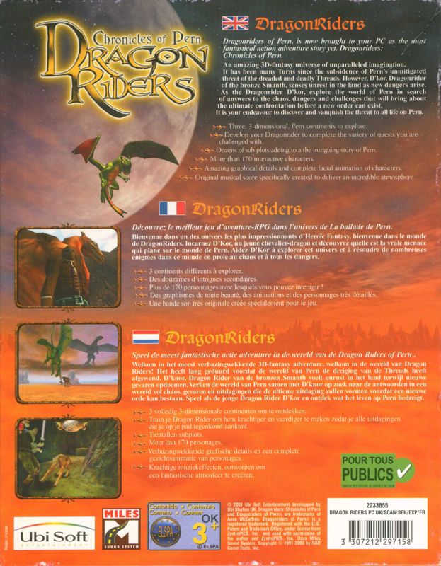 Back Cover for Dragon Riders: Chronicles of Pern (Windows)